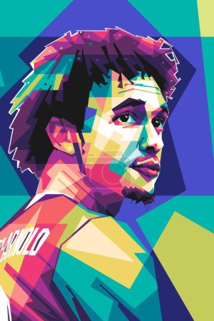 Illustration for Famous football player Alexander Arnold popart vector art style. In a colorful illustration design with an abstract background - Royalty Free Image