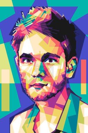 Illustration for Famous player dj zedd popart vector art style. In a colorful illustration design with an abstract background - Royalty Free Image