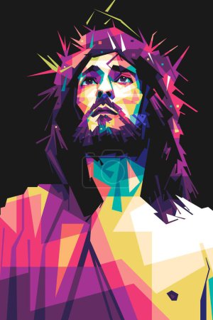 Illustration for Famous actor religion Christiani Jesus Christ vector popart colorful illustration design with abstract background - Royalty Free Image