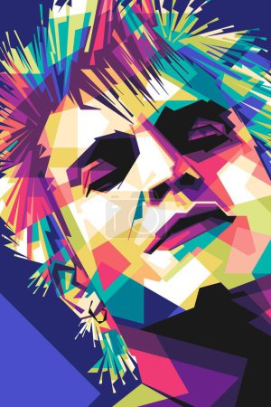 Illustration for Famous singer Billy idol vector popart colorful illustration design with abstract background - Royalty Free Image