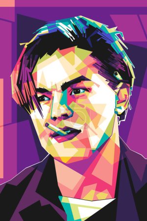 Illustration for Famous actor film Leonardo Dicaprio vector popart colorful illustration design with abstract background - Royalty Free Image