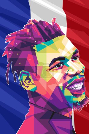 Illustration for Famous football player paul pogba popart vector art style. In a colorful illustration design with an abstract background - Royalty Free Image