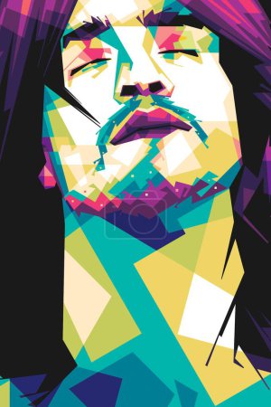 Illustration for Famous singer Dave Grohl popart vector art style. In a colorful illustration design with an abstract background - Royalty Free Image