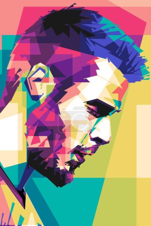 Illustration for Famous football player david de gea popart vector art style. In a colorful illustration design with an abstract background - Royalty Free Image