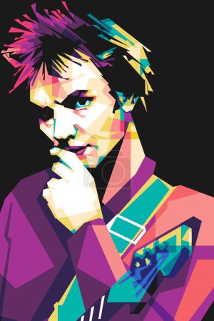 Illustration for Famous singer sting popart vector art style. In a colorful illustration design with an abstract background - Royalty Free Image