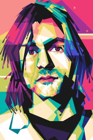 Illustration for Famous singer Kurt cobain popart vector art style. In a colorful illustration design with an abstract background - Royalty Free Image