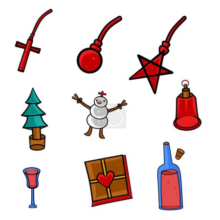 Collection d'icônes sur fond blanc liées à l'illustration vectorielle de thème de Noël