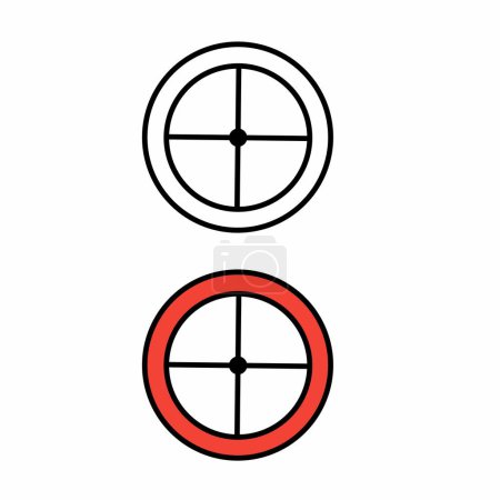 rifle objetivo icono, línea delgada y color rojo. Sobre un fondo blanco