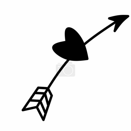 Illustration for Arrow icon with love in black color. isolated white background - Royalty Free Image