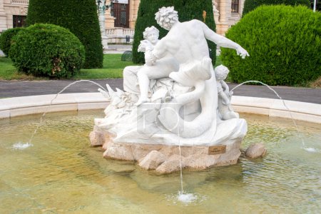 Photo for Vienna, Austria 8 Aug 2023. Mythical Fountain: Admire the enchanting Triton and Naiad Fountain, a masterpiece from 1890, gracing Vienna's Maria Theresien Platz in front of the Natural History Museum. - Royalty Free Image