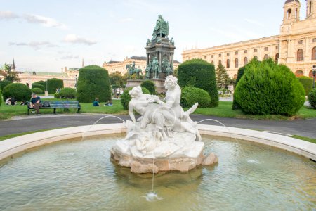 Photo for Vienna, Austria 8 Aug 2023. Mythical Fountain: Admire the enchanting Triton and Naiad Fountain, a masterpiece from 1890, gracing Vienna's Maria Theresien Platz in front of the Natural History Museum. - Royalty Free Image