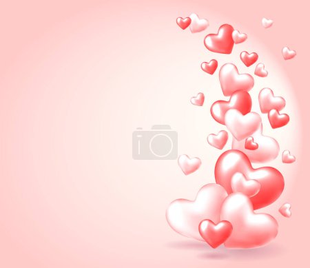 Ilustración de Feliz San Valentín banner con corazones rojos y rosados sobre fondo pastel claro. Plantilla de diseño romántico. Ilustración vectorial para la venta de compras, banner web, volante, póster, tarjeta de felicitación, invitación. - Imagen libre de derechos