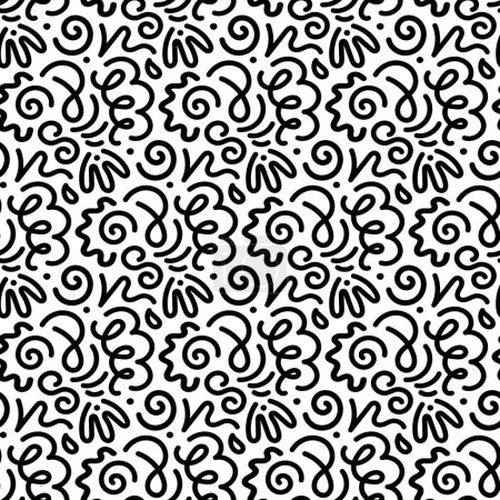 Ligne gribouiller motif sans couture. Simple dessin à la main fond d'art gribouillage dans un style minimaliste à la mode. Illustration vectorielle noir et blanc