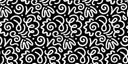 Ligne gribouiller motif sans couture. Simple dessin à la main fond d'art gribouillage dans un style minimaliste à la mode. Illustration vectorielle noir et blanc