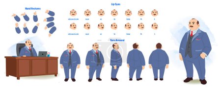 Illustration for Set of man character design. Character Model sheet. Front, side, back view animated character. Man character creation set with various views, poses and gestures. Cartoon style, flat vector isolated - Royalty Free Image