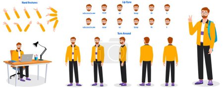 Illustration for Set of manager character design. Character Model sheet. Front, side, back view animated character. Manager character creation set with various views, poses and gestures. Cartoon style, flat vector isolated - Royalty Free Image