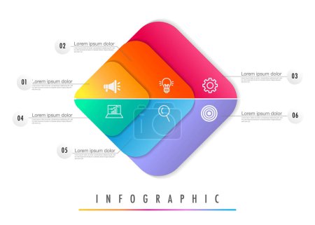Illustration for Infographic template for business 6 step option modern design planning, data, strategy, diagram, vector infographic easily change title to use for presentation data report or progress - Royalty Free Image
