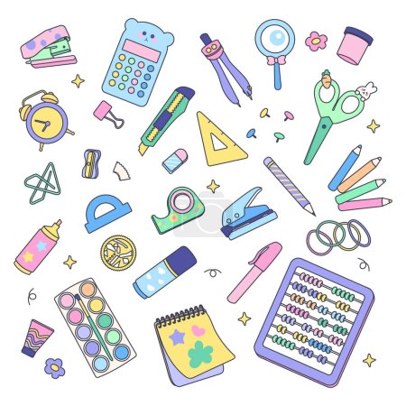 Illustration for Cute Colorful school Stationery Vector Illustration - Royalty Free Image