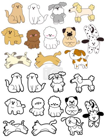 Téléchargez les illustrations : Ensemble de chiens de dessin animé-Journée internationale des chiots illustrations ensembles d'images - en licence libre de droit