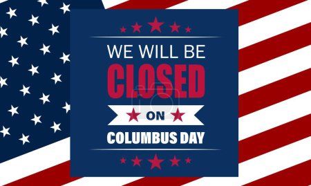 Téléchargez les photos : Joyeux Columbus Day avec nous sera fermé illustration vectorielle de fond de texte - en image libre de droit