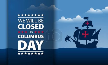 Téléchargez les photos : Joyeux Columbus Day avec nous sera fermé illustration vectorielle de fond de texte - en image libre de droit