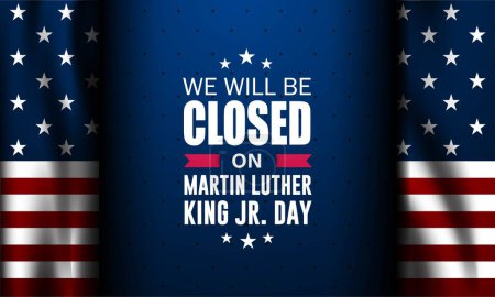 Téléchargez les photos : Happy Martin Luther King Jr. Day With We Will be Closed Texte Illustration vectorielle de fond - en image libre de droit