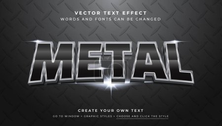 Vector Editable 3D Noir Argent effet texte. Style graphique chromé brillant typographie métallique sur fond de texture métallique