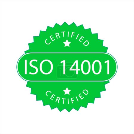Téléchargez les illustrations : Certifié ISO 14001 couleur verte Badge Vecteur isolé - en licence libre de droit