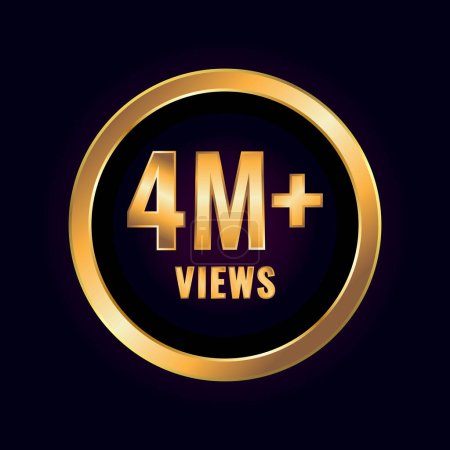 Illustration for Four Million Plus Views. Millions Views Isolated Luxury Label Vector - Royalty Free Image