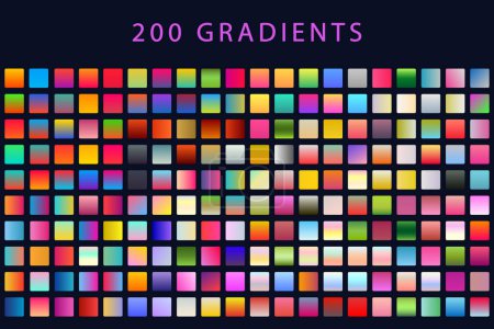 Big Set of Gradients. 200 Vibrant Color Swatches Background Collection Flat Vector.