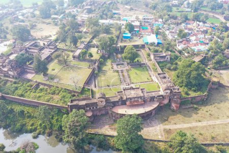Photo for Islamnagar, Madhya Pradesh, India - January 15, 2022: Aerial view of the fort complex and palaces at Islamnagar, Madhya Pradesh, India - Royalty Free Image