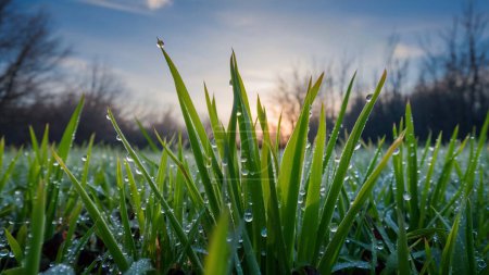 Téléchargez les photos : Rosée du matin de printemps sur les lames d'herbe - en image libre de droit