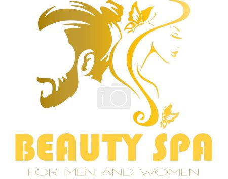 Illustration for The "Beauty Spa for Men and Women" logo is a professional and elegant vector file that represents a spa or wellness center catering to both men and women. It captures the essence of relaxation, rejuvenation, and self-care. - Royalty Free Image