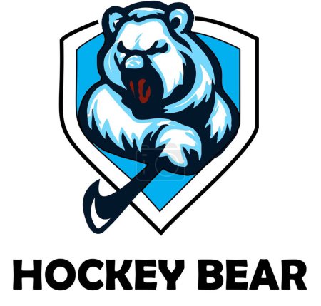 Illustration for This logo template features a fierce bear holding a hockey stick, making it a perfect design for sports teams or organizations related to hockey. - Royalty Free Image