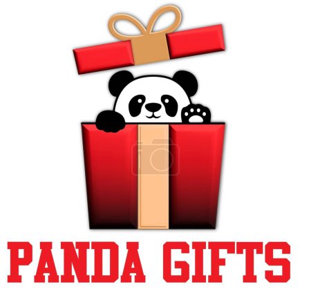 Téléchargez les illustrations : Le modèle de logo de cadeaux de panda est un design charmant et polyvalent qui capture la nature ludique et adorable des pandas. - en licence libre de droit