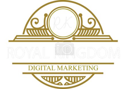 Ilustración de The Royal Kingdom Digital Marketing Logo Template es un diseño potente y sofisticado que encarna la esencia de la realeza, el profesionalismo y el éxito.. - Imagen libre de derechos