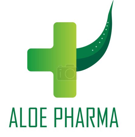 Ilustración de La plantilla de logotipo de la farmacia Aloe Vera cuenta con un diseño limpio y profesional adecuado para una farmacia o negocio relacionado con la salud. - Imagen libre de derechos