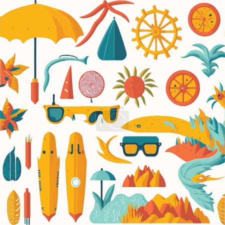Illustration for A Set Of Flat Vector Illustrations For Summer - Royalty Free Image