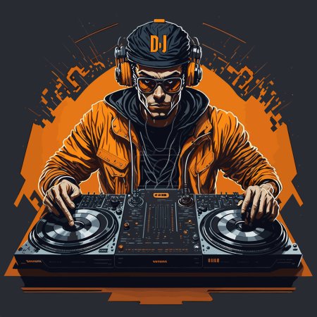 DJ spielt Musik auf Instrumenten-Vektor-Format