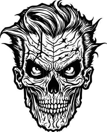 Illustration for Zombie Head Halloween Style Black Outline Vector - Royalty Free Image