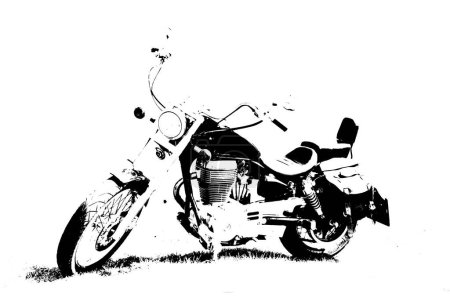 Téléchargez les photos : Moto vintage à l'ancienne, style chopper. Illustration de style graffiti noir et blanc. - en image libre de droit