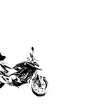 Black and white graffity style illustration of modern touring motorcycle for travelling.