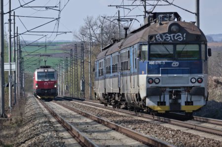 Photo for Milotice nad Becvou, Czech republic - March 23 2024: Regional local trains of state-owned enterprise Ceske drahy - Czech Railways. Major railway operator in the Czech Republic. - Royalty Free Image