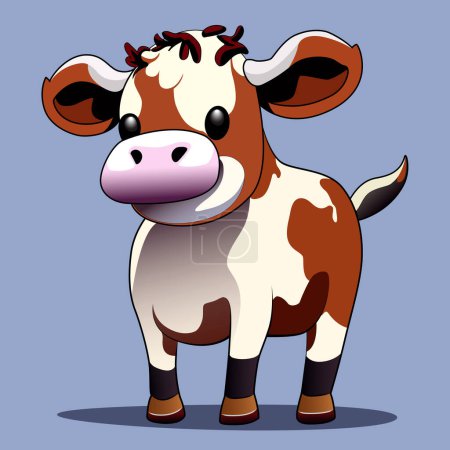Illustration for Baby Cow illustration, Cute vector cartoon style, cute animal mascot character, cattle domestic mammal, for children's game, logo, children's book, animation, dairy product, card, etc. - Royalty Free Image
