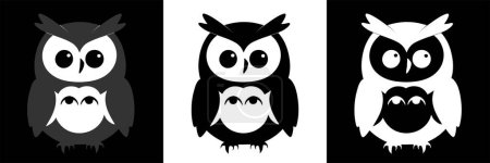 Foto de Búho. Animales conjunto icono en negro blanco estilo vector símbolo stock ilustración web. - Imagen libre de derechos