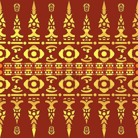Foto de Patrón étnico oriental sin costuras fondo tradicional Diseño para alfombra, papel pintado, ropa, envoltura, batik, tela, estilo de bordado, arte de patrones de tela tailandesa auténtica, patrones de seda de elefante tailandés, patrón de tela cultural asiática - Imagen libre de derechos