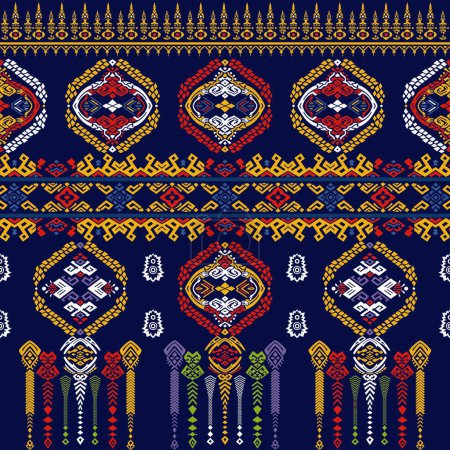 Foto de Patrón étnico oriental sin costuras fondo tradicional Diseño para alfombra, papel pintado, ropa, envoltura, batik, tela, estilo de bordado, arte de patrones de tela tailandesa auténtica, patrones de seda de elefante tailandés, patrón de tela cultural asiática - Imagen libre de derechos