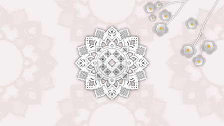Luxus-Mandala Hintergrund mit weißem Arabesken-Muster arabisch islamischen Ost-Style.dekorative Mandala für Druck, Poster, Cover, Broschüre, Flyer, Banner, Japan Sakura Blume fallen