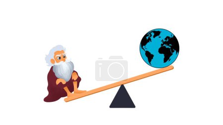 Téléchargez les photos : Ancien mathématicien grec Archimède, soulevant le globe terrestre dans le concept de défi, Le levier est assez long et le point central pour placer et déplacer le monde - en image libre de droit
