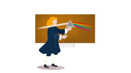 Foto de Isaac Newton obtiene el espectro de luz, dispersión, ciencia de la luz, Prisma luz blanca separada en los colores del arco iris, Isaac Newton obtiene el espectro de luz, teoría del color, física - Imagen libre de derechos